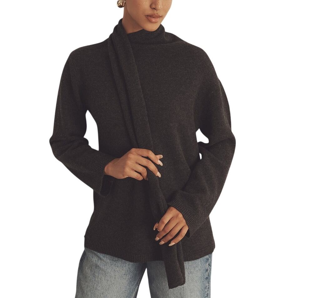 Naadam Luxe Black Asymmetrical Turtleneck Sweater Size XS